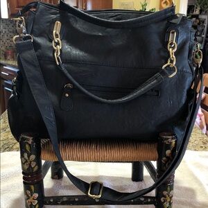 Chic Black Shoulder Bag with Gold Accents